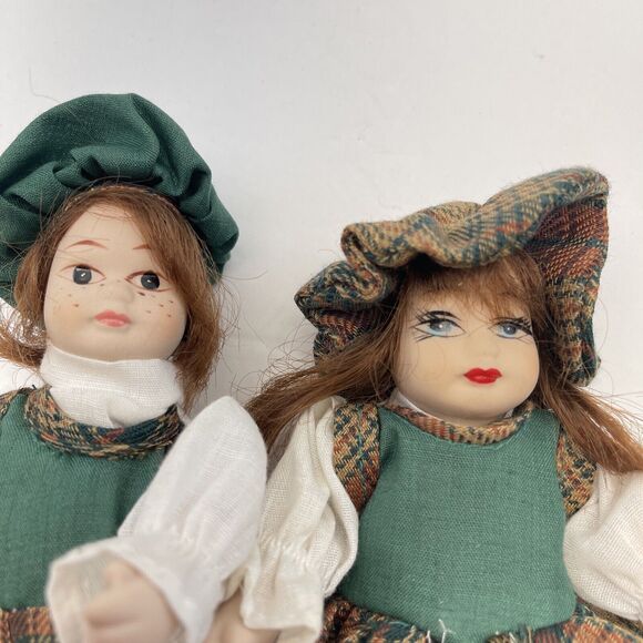 Vintage 6” Mini Porcelain Dolls Posable Plaid Outfit Couple Hand Painted B#3 - Picture 10 of 12
